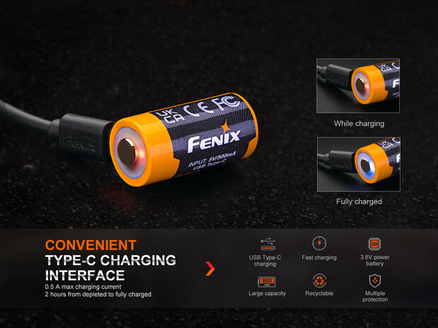 Fenix Type C Rechargeable 16340 LI-ion Power Battery